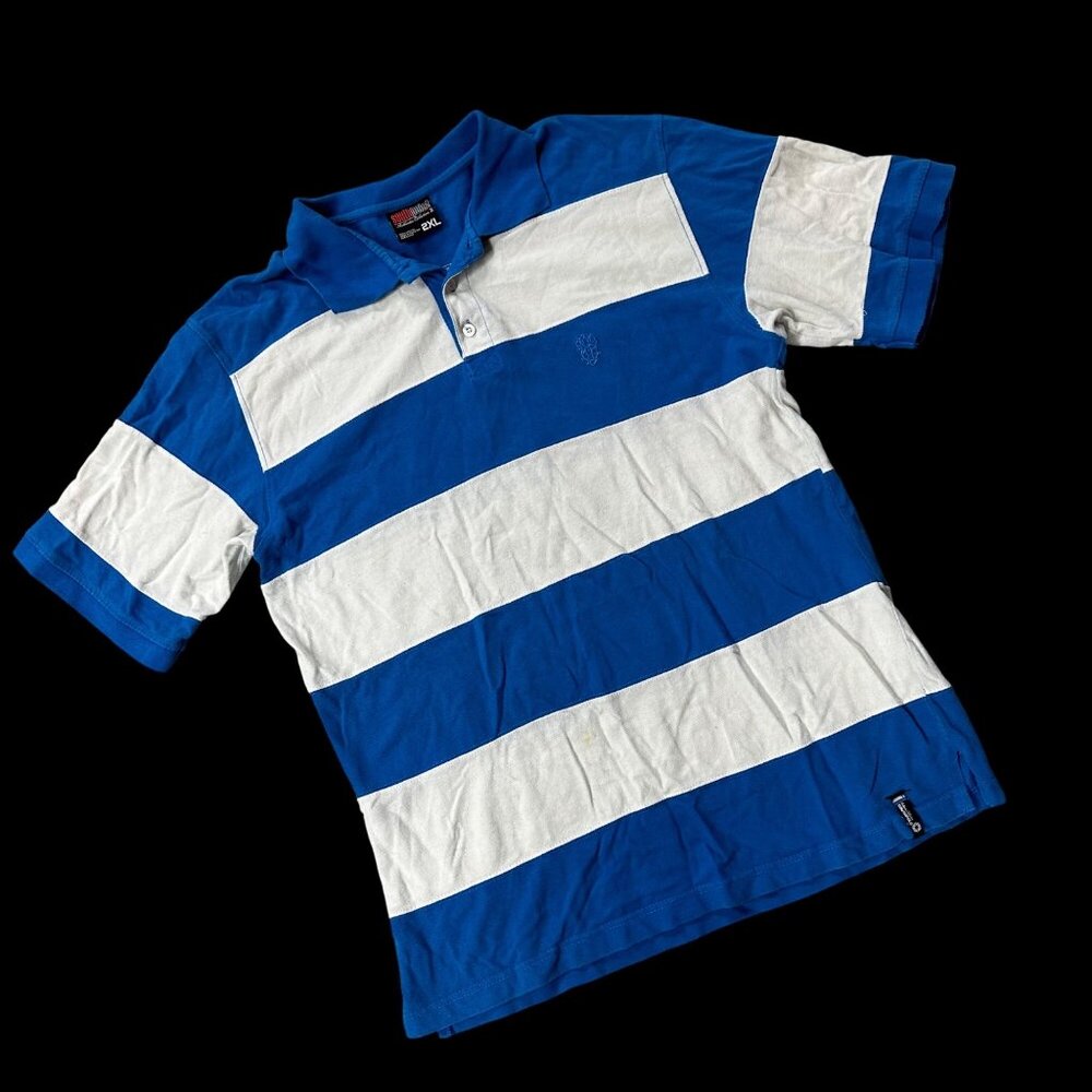 Vintage Southpole Polo Shirt 2XL Blue White Stripe Y2K 1990s Rugby Streetwear